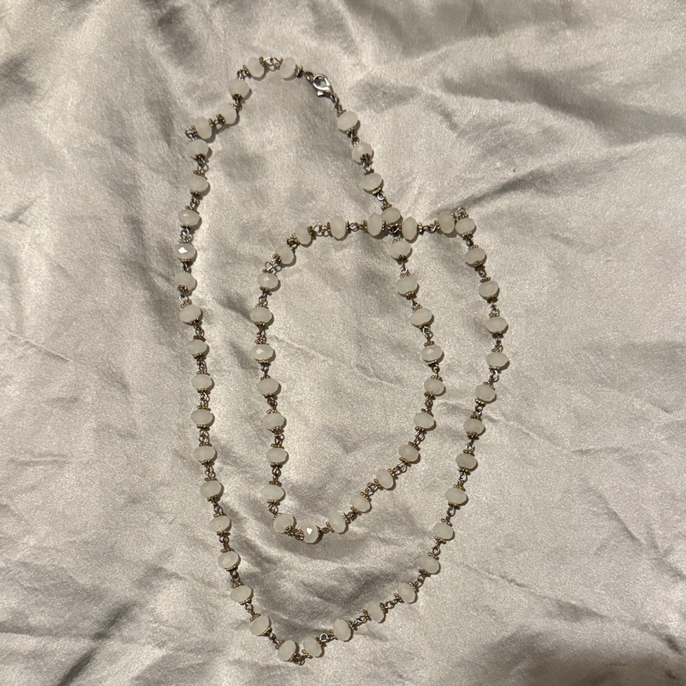 Elegant Silver and White Beaded Necklace